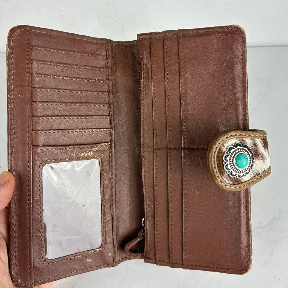 United Supply Co Brown Cowhide Concho Wallet - OS - Boho Western Southwestern